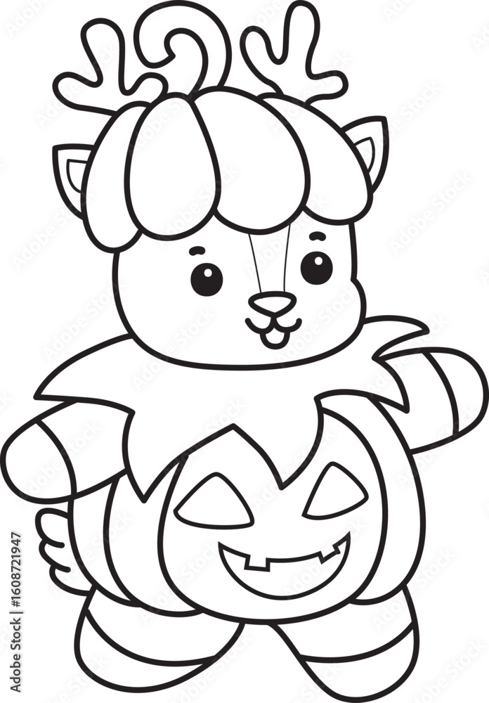 Obraz premium Cute Deer icon. Funny baby Deer animal series stock illustration. Life of fluffy Deer designs. Coloring pages of cute deer icon. 