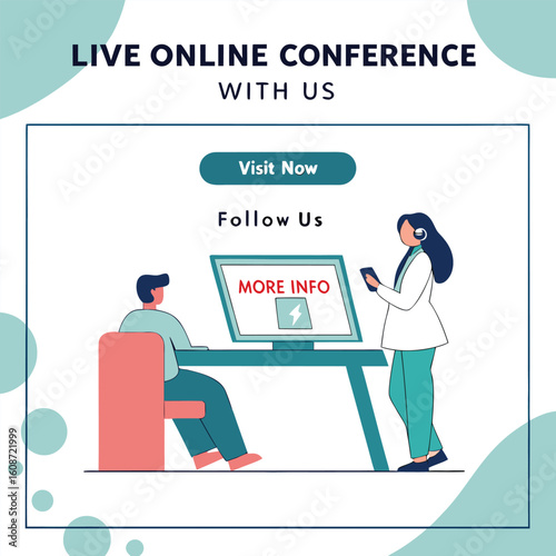 Elegant business conference social media template video conference. online meeting work form Live Online Conference