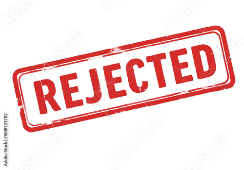 A red rectangular stamp with rounded corners and the word rejected in bold red letters diagonally across it