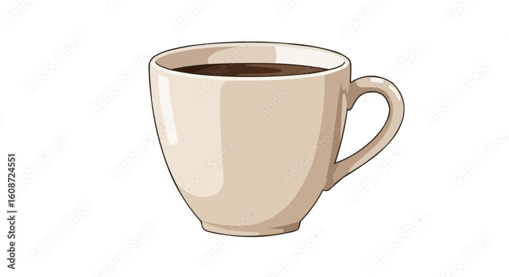 Illustration of a ceramic mug filled with dark coffee beverage on a white background art drawing Illustration of a ceramic mug filled with dark coffee beverage on a white background art drawing