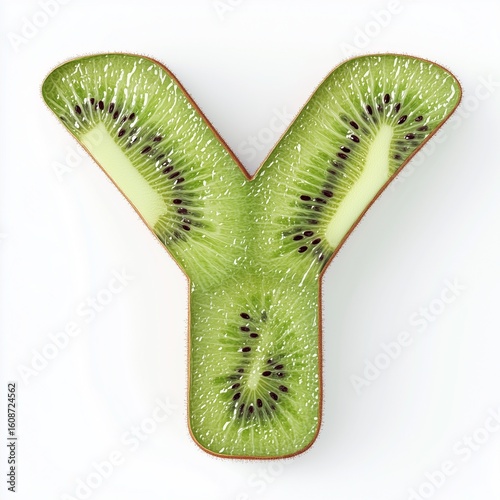 Fruit kiwi Y font shape alphabet letter kids learning, isolated white