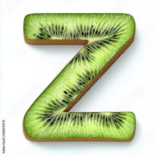 Fruit kiwi Z font shape alphabet letter kids learning, isolated white