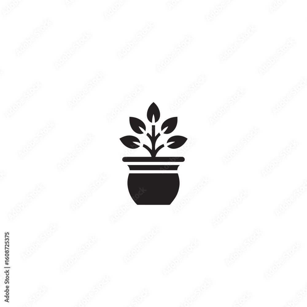 Fototapeta premium Plant Pot silhouette black and white vector icon