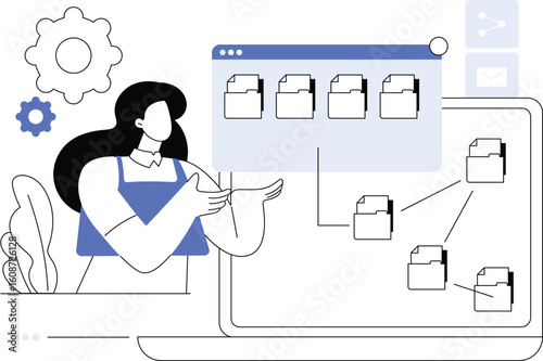 Cartoon woman in a fashionable outfit doing a funny work activity