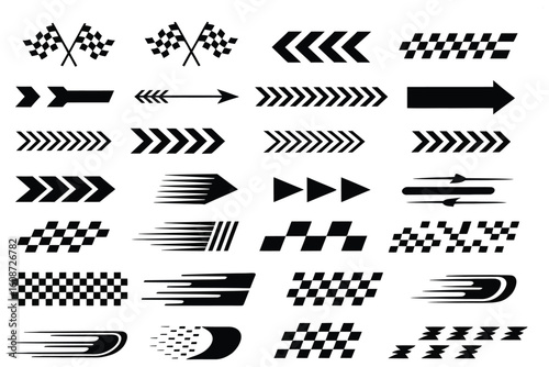  Racing Stripes Vector Kit, Finish Line Flags, Speed Graphics, and Off-Road Motocross Label Elements for Automotive Decor, Posters, and Vehicle Customization