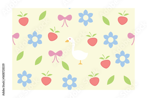 Wallpaper Mural Whimsical seamless pattern with goose pink bows blue flowers strawberries charming Torontodigital.ca