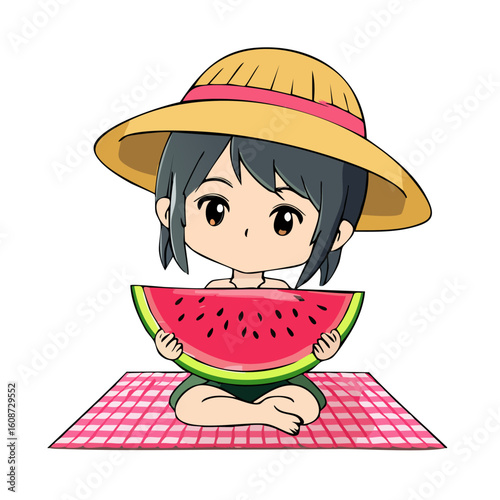 A girl who eats watermelon