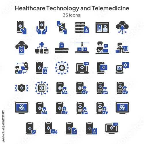 healthcare technology and telemedicine icons collection