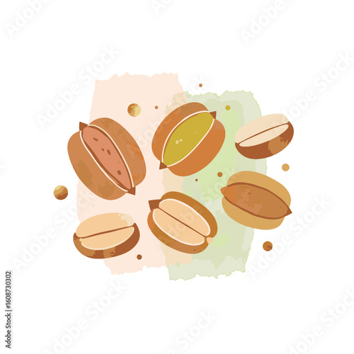 Colorful nuts on soft pastel background, delightful snacking concept