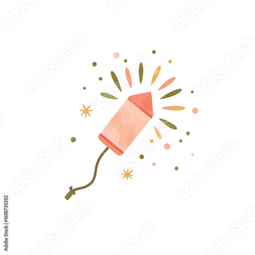 Festive firecracker bursting with colors on white background, celebration