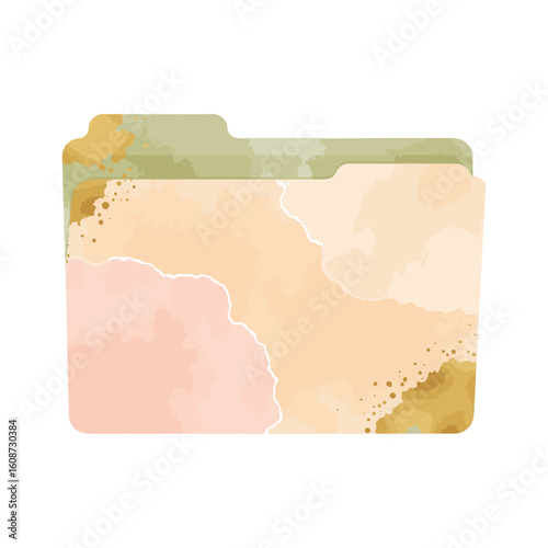 Soft pastel folder design with gold and olive accents, organization concept