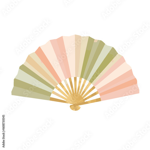 Stylish hand fan in soft pastel colors on white background, elegance