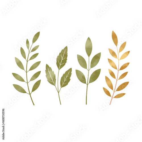 Elegant herb leaves in soft pastels with gold accents, natural beauty