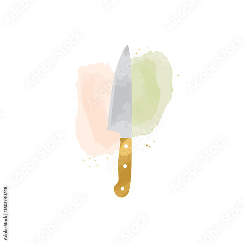 Artistic knife illustration in soft pastels on white background, creativity