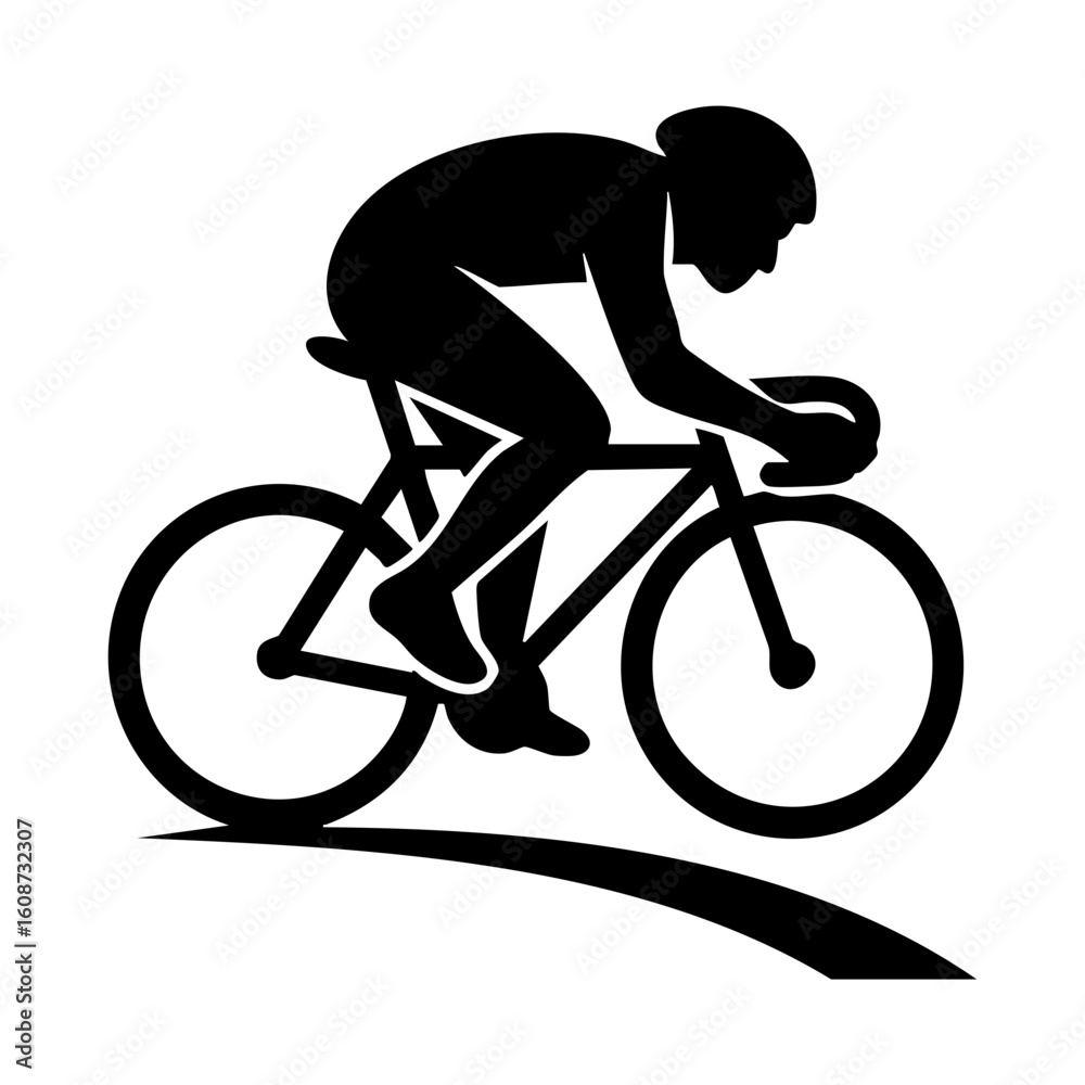 Obraz premium Silhouette of road cyclist in racing position on curve