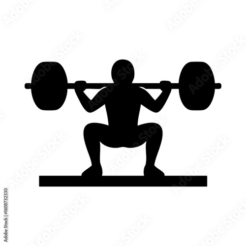 Silhouette of weightlifter squatting with heavy barbell