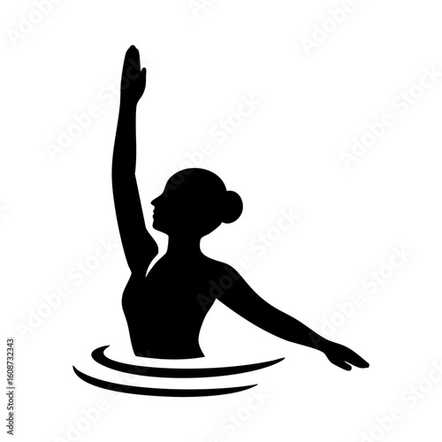 Silhouette of female synchronized swimmer in elegant pose