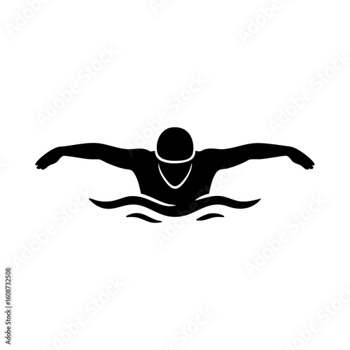 Silhouette of swimmer doing butterfly stroke