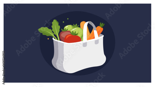 Grocery shopping bag with fresh vegetables healthy food market organic produce vegetarian diet vegan lifestyle art