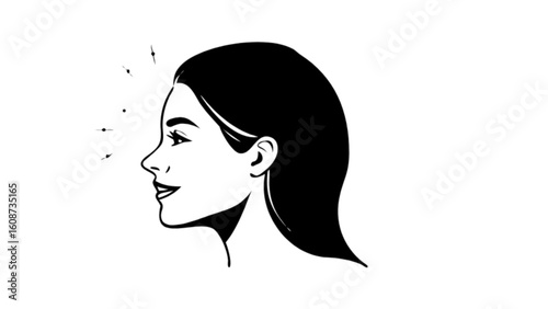 Woman face profile drawing vector illustration for beauty and fashion design with black and white style
