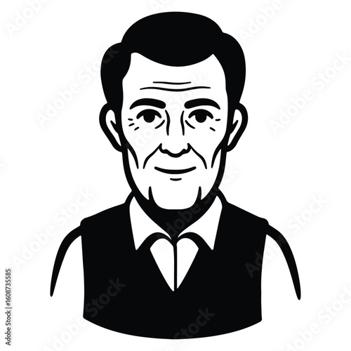 Vector illustration of a smiling senior man in a suit vest and shirt collar
