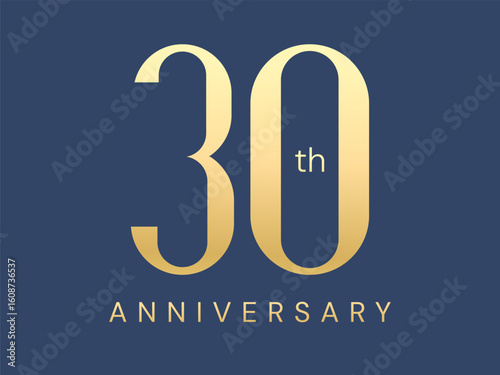30th Anniversary luxury gold celebration with  curved shapes numbers vector design concept. Thirty Years anniversary gold template for celebration event, invitation, greeting card, website, company.