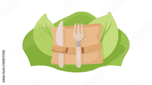 Eco friendly reusable cutlery set vector illustration for sustainable living and zero waste lifestyle