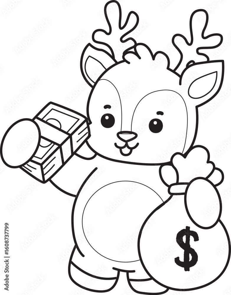 Obraz premium Cute Deer icon. Funny baby Deer animal series stock illustration. Life of fluffy Deer designs. Coloring pages of cute deer icon. 