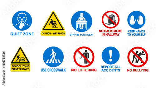 School Rules & Safety Sign Collection – Visual Guidelines for Students

