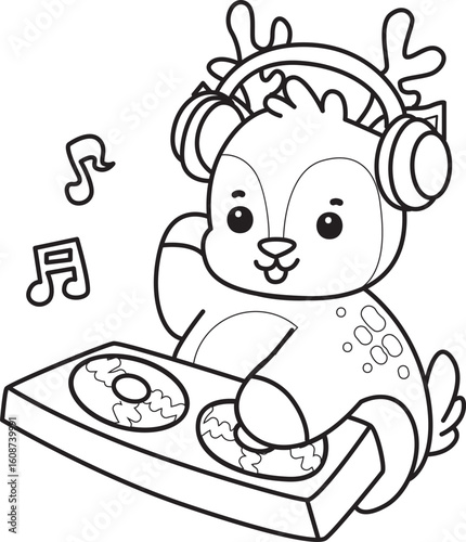 Cute Deer icon. Funny baby Deer animal series stock illustration. Life of fluffy Deer designs. Coloring pages of cute deer icon.
