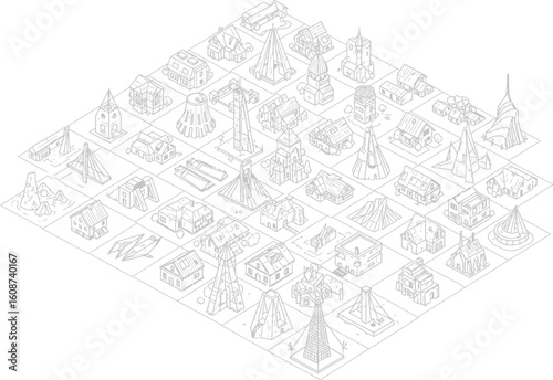 Intricate abstract black and white sketch of a complex geometric pattern with repeating hexagonal shapes