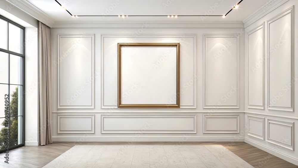 Fototapeta premium Neutral Wall Frame Scene: Minimal Decor and Soft Light for Simple Art Display