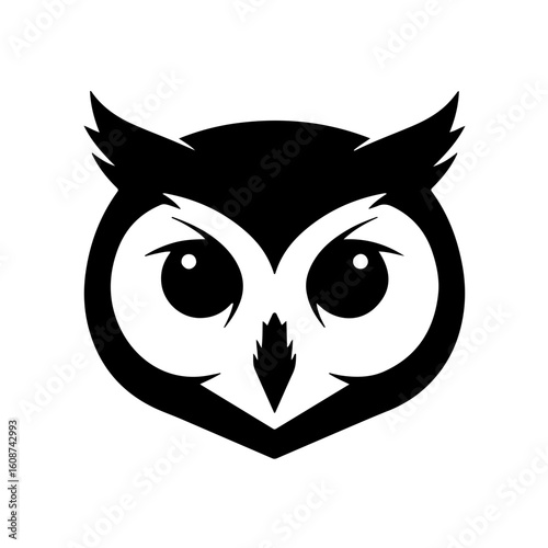 Wise owl head. Intelligent nocturnal animal illustration."