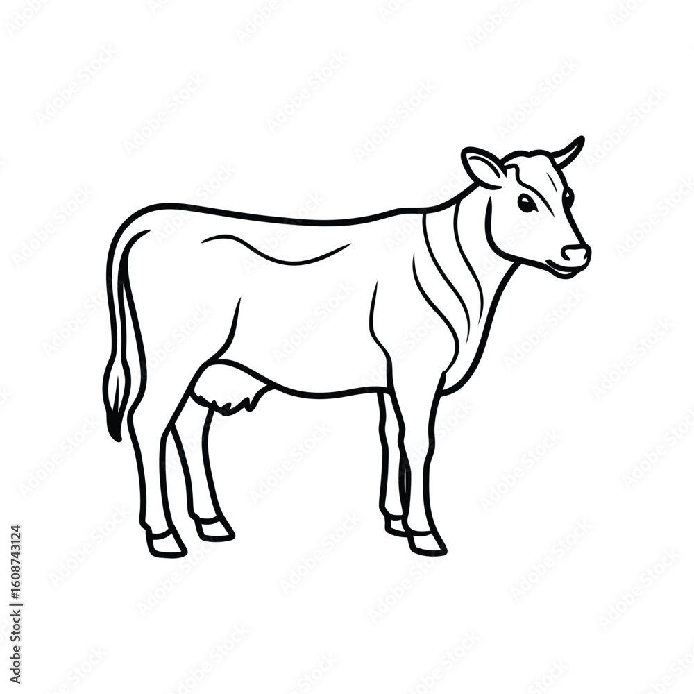 Fototapeta premium Cow line art, animal line art, cow line drawing
