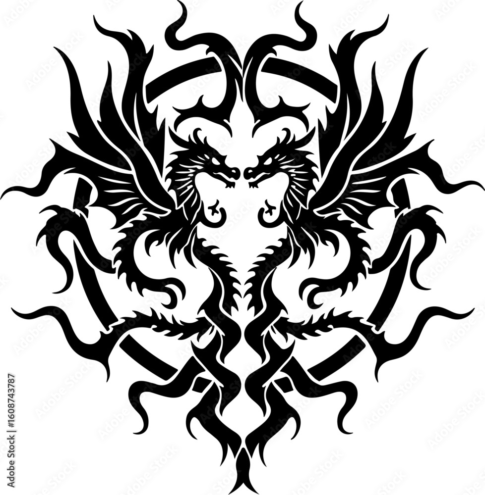 Fototapeta premium Twin Fury & Sky Serpent: Dragon Tattoo Art