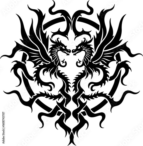 Wallpaper Mural Twin Fury & Sky Serpent: Dragon Tattoo Art" design vector bundle Torontodigital.ca