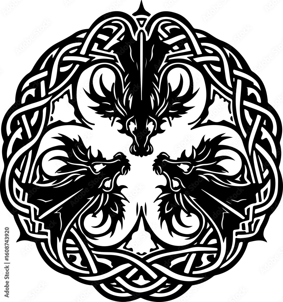 Fototapeta premium Twin Fury & Sky Serpent: Dragon Tattoo Art