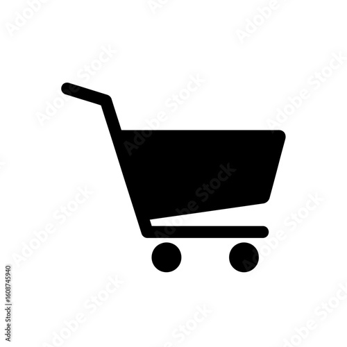 Simple black shopping cart icon, retail symbol, online store, purchase.