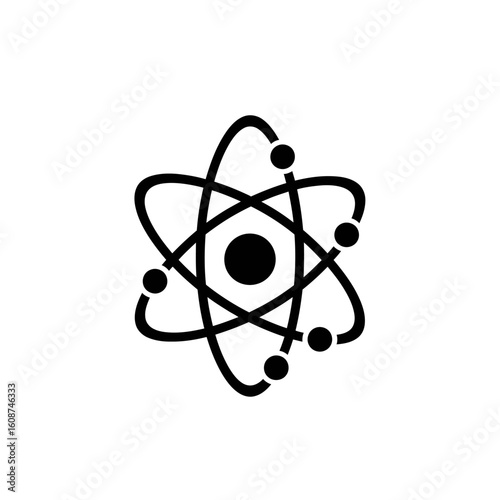 A stylized black and white atom icon with orbiting electrons around a central nucleus.