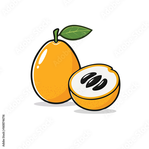 Cartoon Illustration of a Fresh Loquat Fruit and its Half - AI Generated