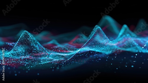 Colorful digital waves on a dark background, symbolizing abstract data flow, communication, and modern technology concepts.