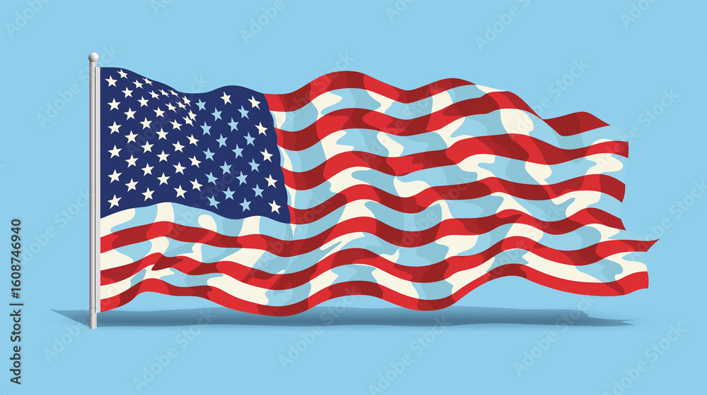 Obraz premium Waving american flag on a pole against a blue sky