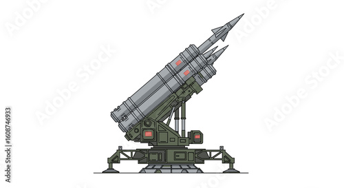 An isolated digital illustration of a military missile launcher with multiple rockets ready for defense on a clean white background.