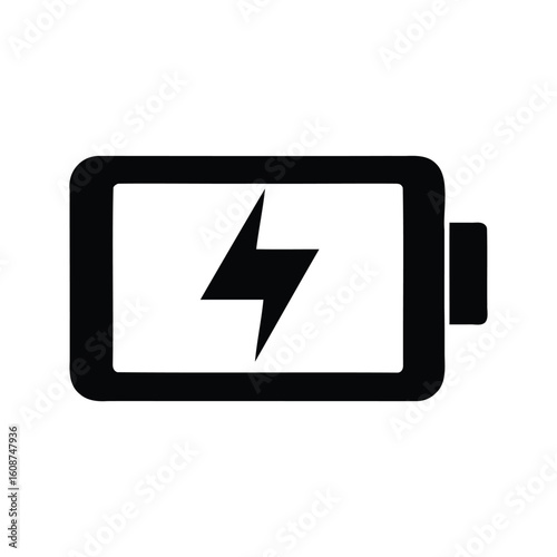 Stylized icon of a fully charged battery displayed in black and white