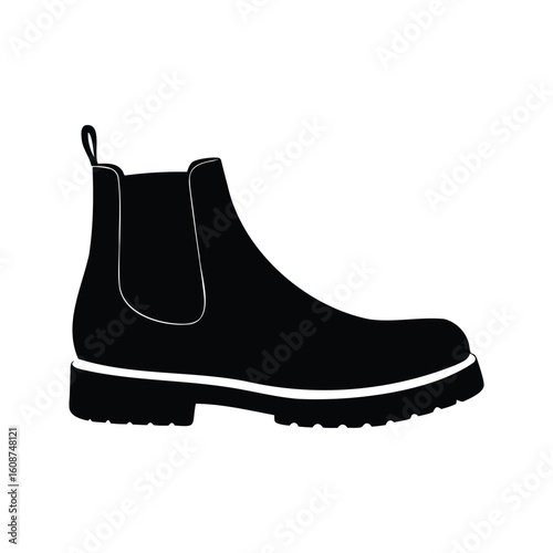 Monochrome silhouette of a classic Chelsea boot with a thick sole.