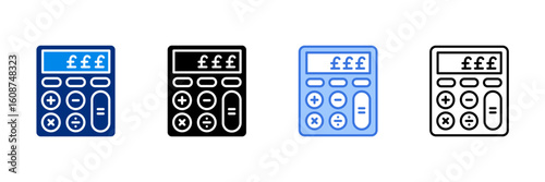 Calculator Icon Set With Different Currencies