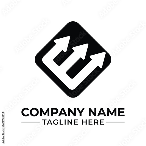 Abstract Logo Design Featuring Three White Arrows in a Black Rounded Diamond Shape for Modern Company