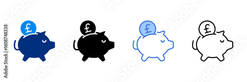Piggy Bank Icon Set With Different Currencies