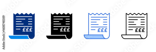 Receipt Icon Set With Different Currencies