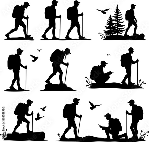 Hiking Adventure  Man outdoor  walking man illustration,